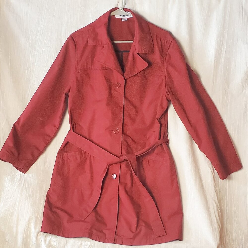 Red Canvas Woman's XL Over Coat Jacket Brand Old Navy Mid Length Button Up